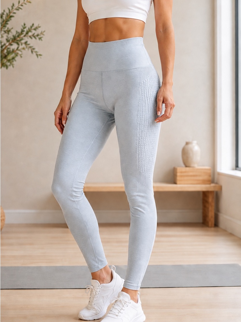 Alphalete Women's Amplify Contour High Waist Yoga Workout Leggings Light‎ Blue S